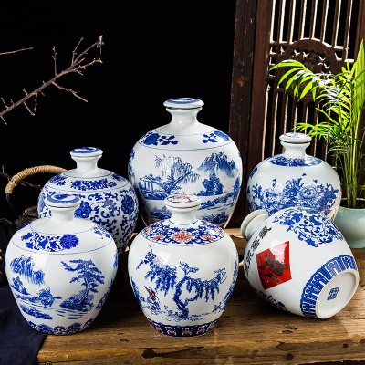 陶瓷酒坛5斤10斤景德镇陶瓷酒瓶酒壶密封酒罐白瓶子青花瓷酒具